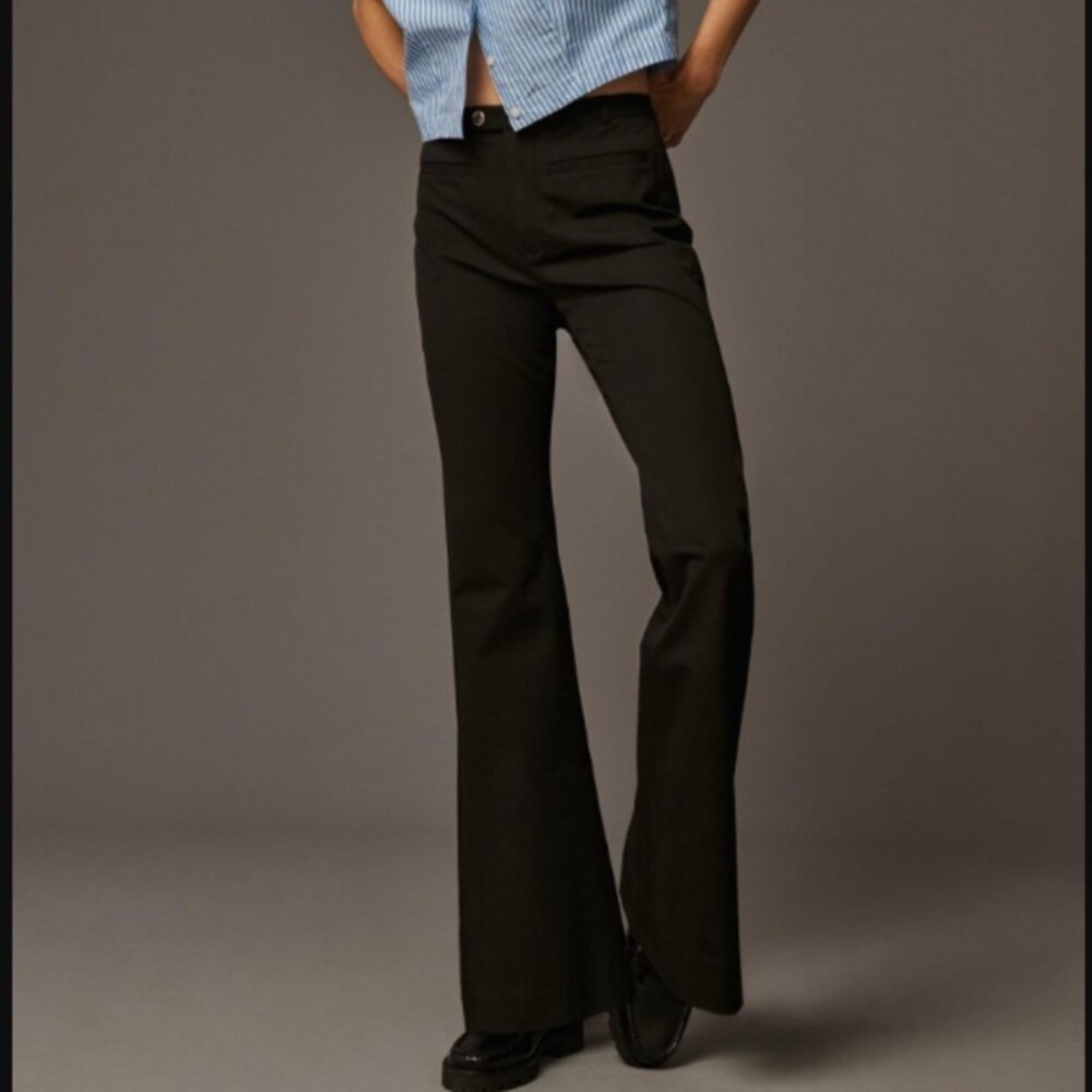 NWT - Anthropologie Maeve Gold Button Stretch Bootcut Pants - size 12